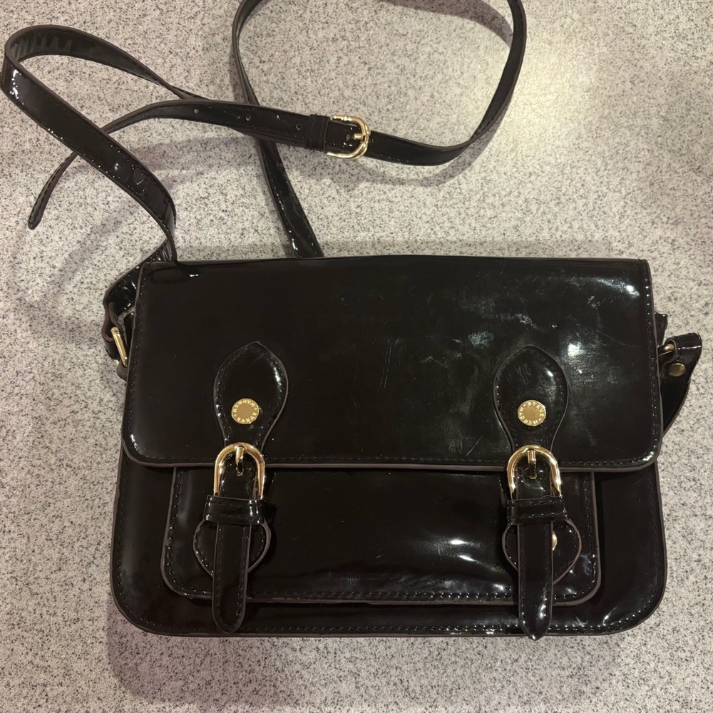 Steve Madden Black Patent Faux Leather Shoulder/Crossbody Bag
